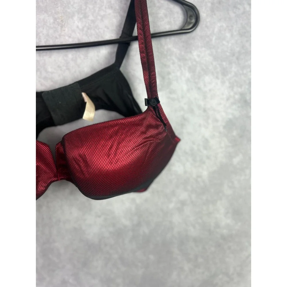 Cacique 40C Red Black‎ Satin Mesh Balconette Bra Underwire Padded